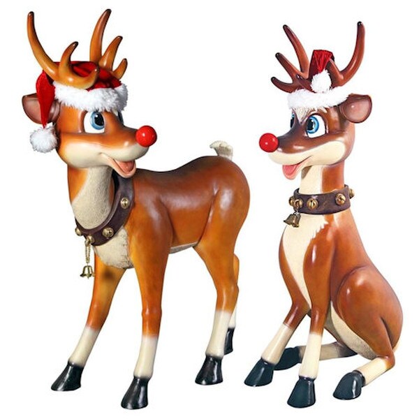 Santas Christmas Red-Nosed Reindeer Statue Fiberglass Outdoor Sculptures